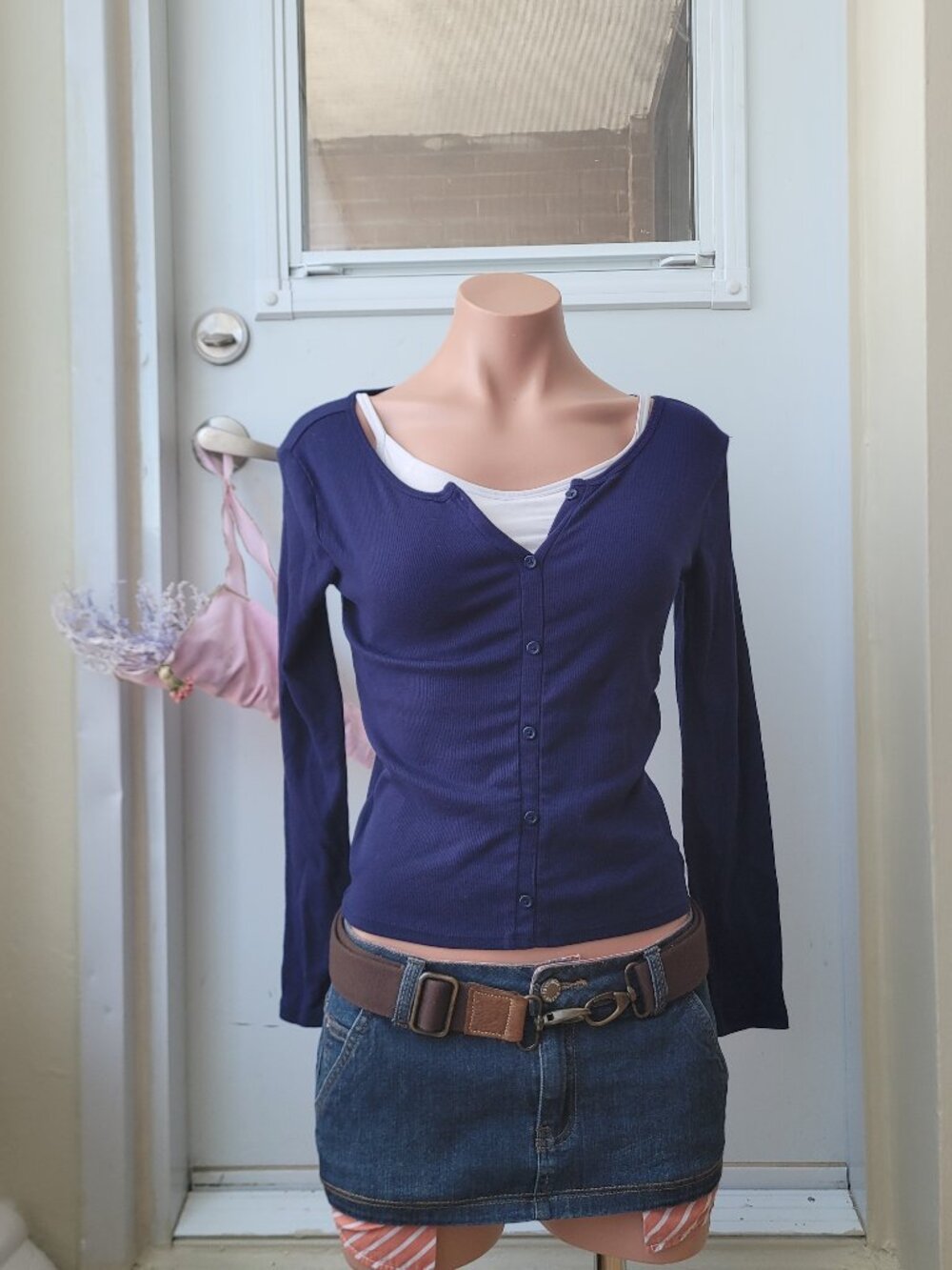 Justice Navy Scoop Neck Slim Body-Fit Knit